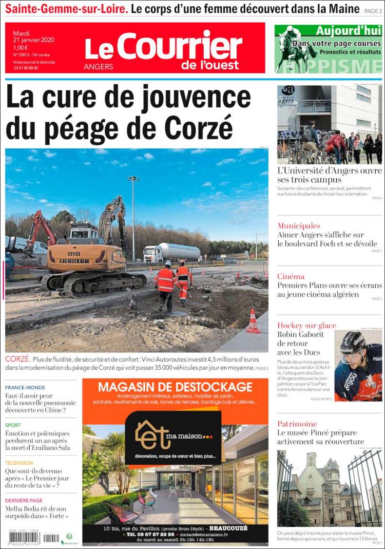 Portada de Le Courrier de l'Ouest (Francia)