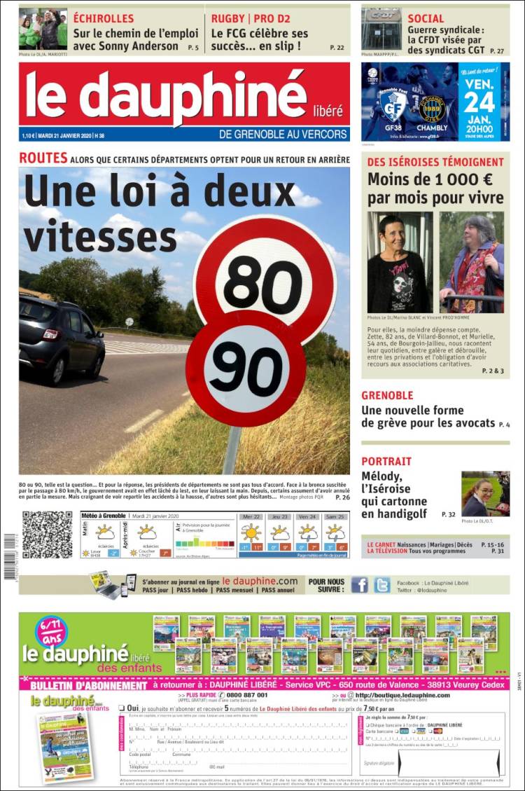Portada de Le Dauphiné Libéré (Francia)