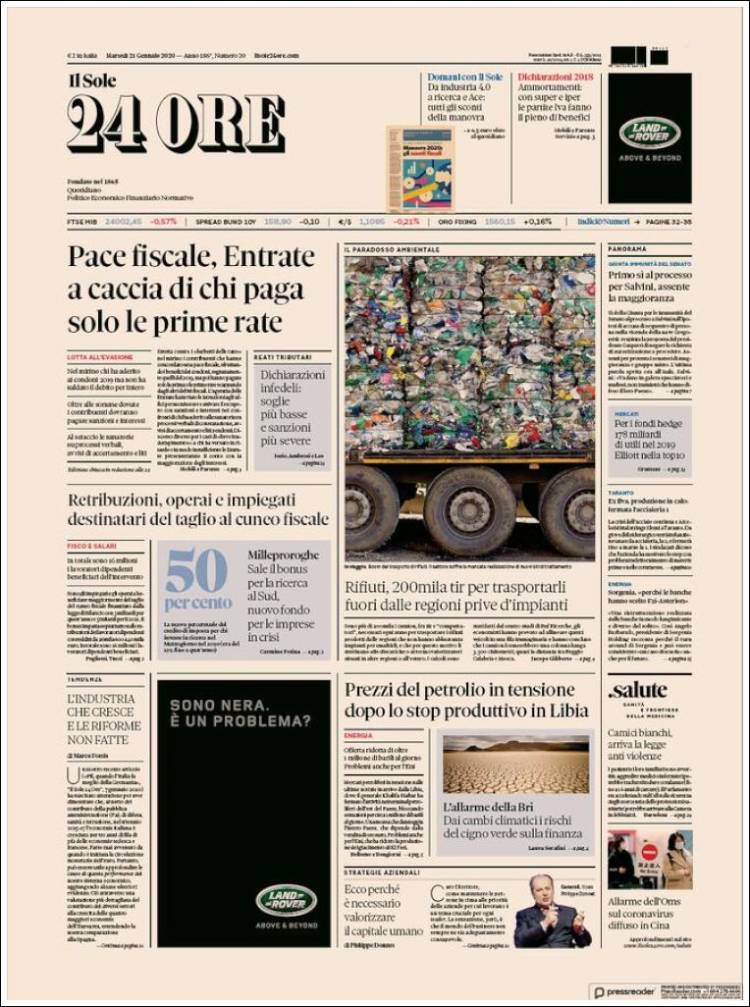 Portada de Il Sole 24 ORE (Italia)