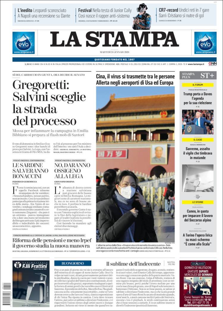Portada de La Stampa (Italia)