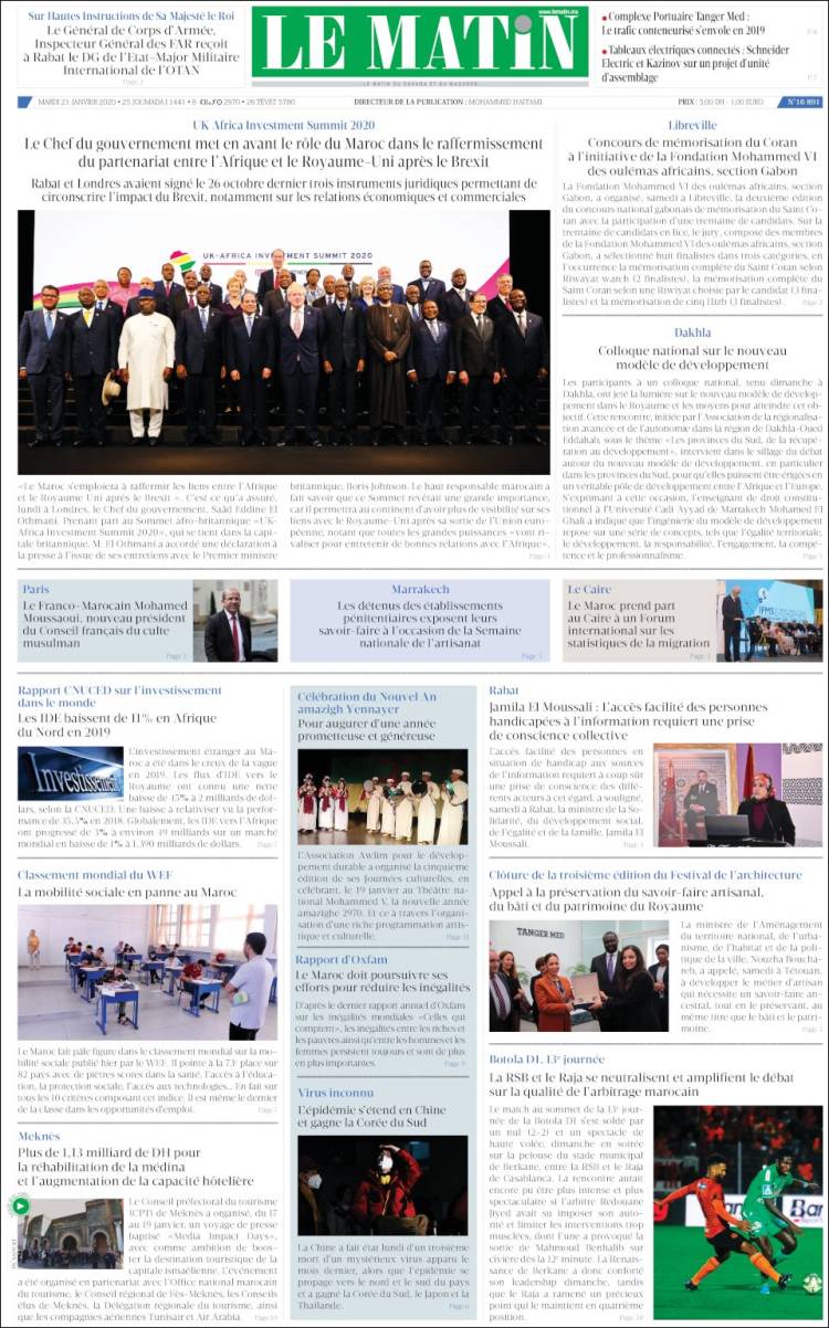 Portada de Le Matin (Marruecos)