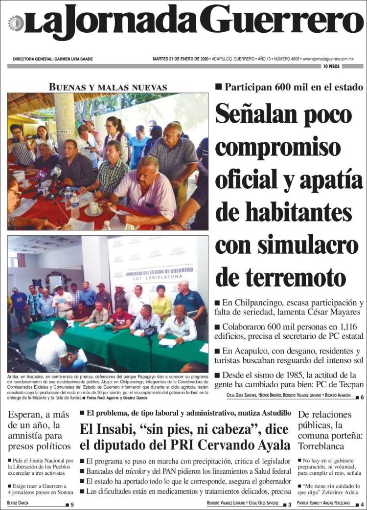 Portada de La Jornada de Guerrero (M&eacute;xico)