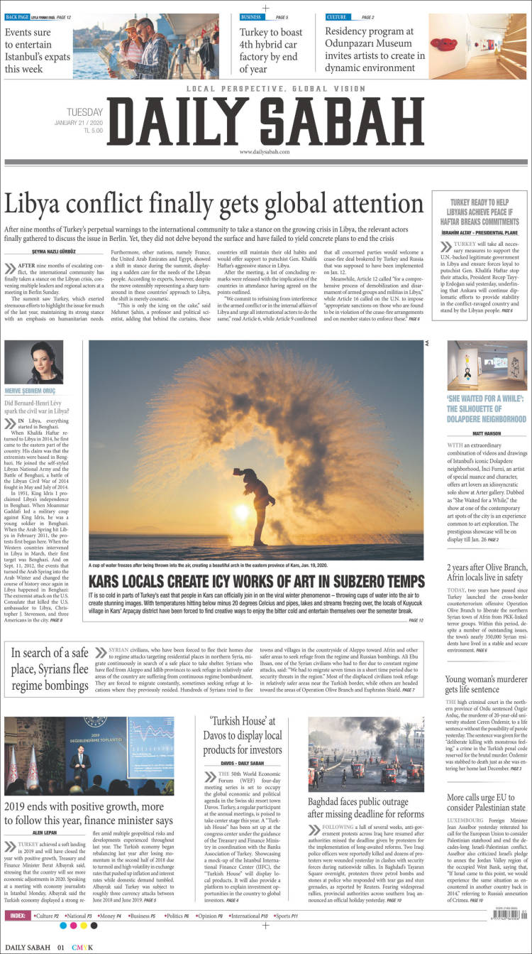 Portada de Daily Sabah (Turqu&iacute;a)