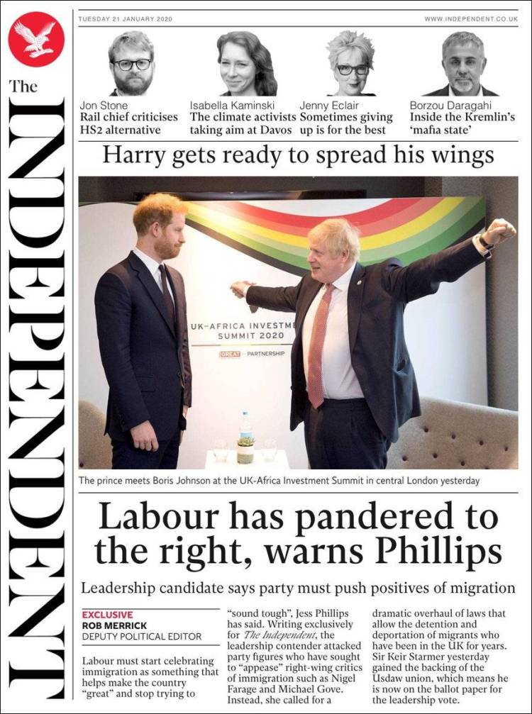Portada de The Independent (Reino Unido)