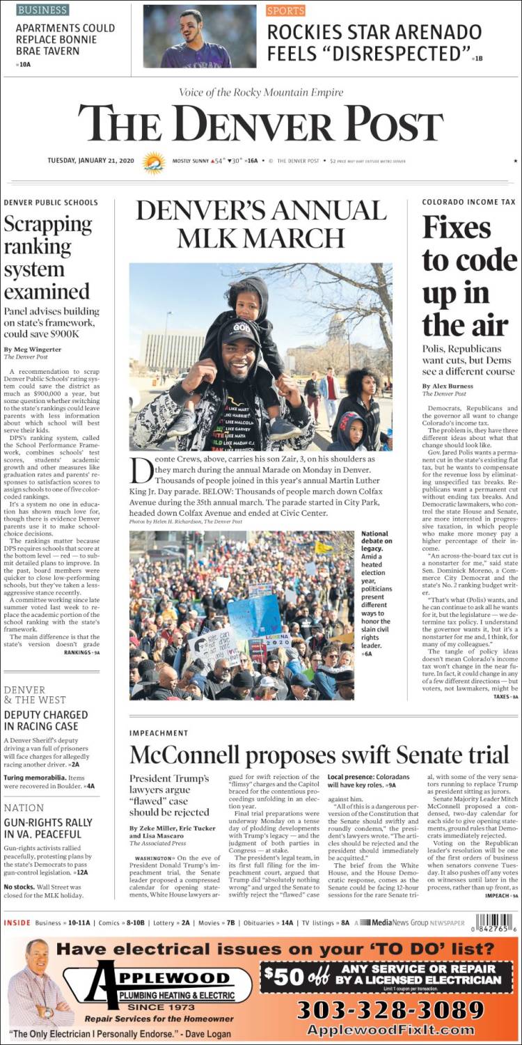 Portada de The Denver Post (USA)