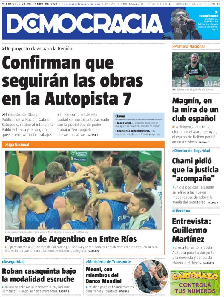 Portada de Diario Democracia (Argentina)