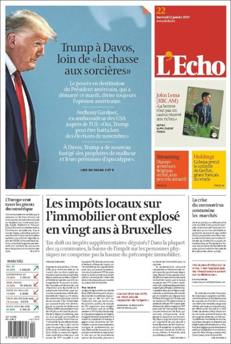 Portada de L'Echo (B&eacute;lgica)