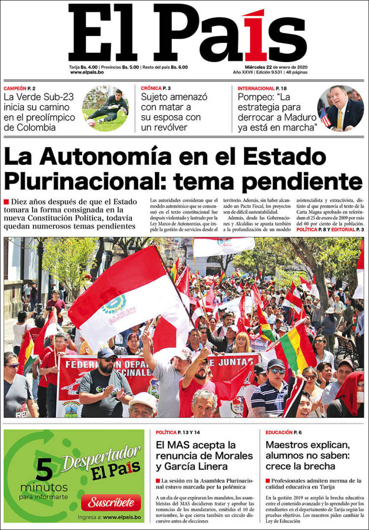 Portada de El País (Bolivia)