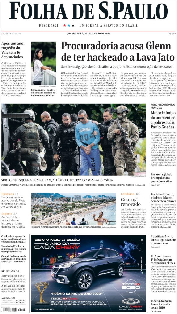 Portada de Folha de São Paulo (Brasil)