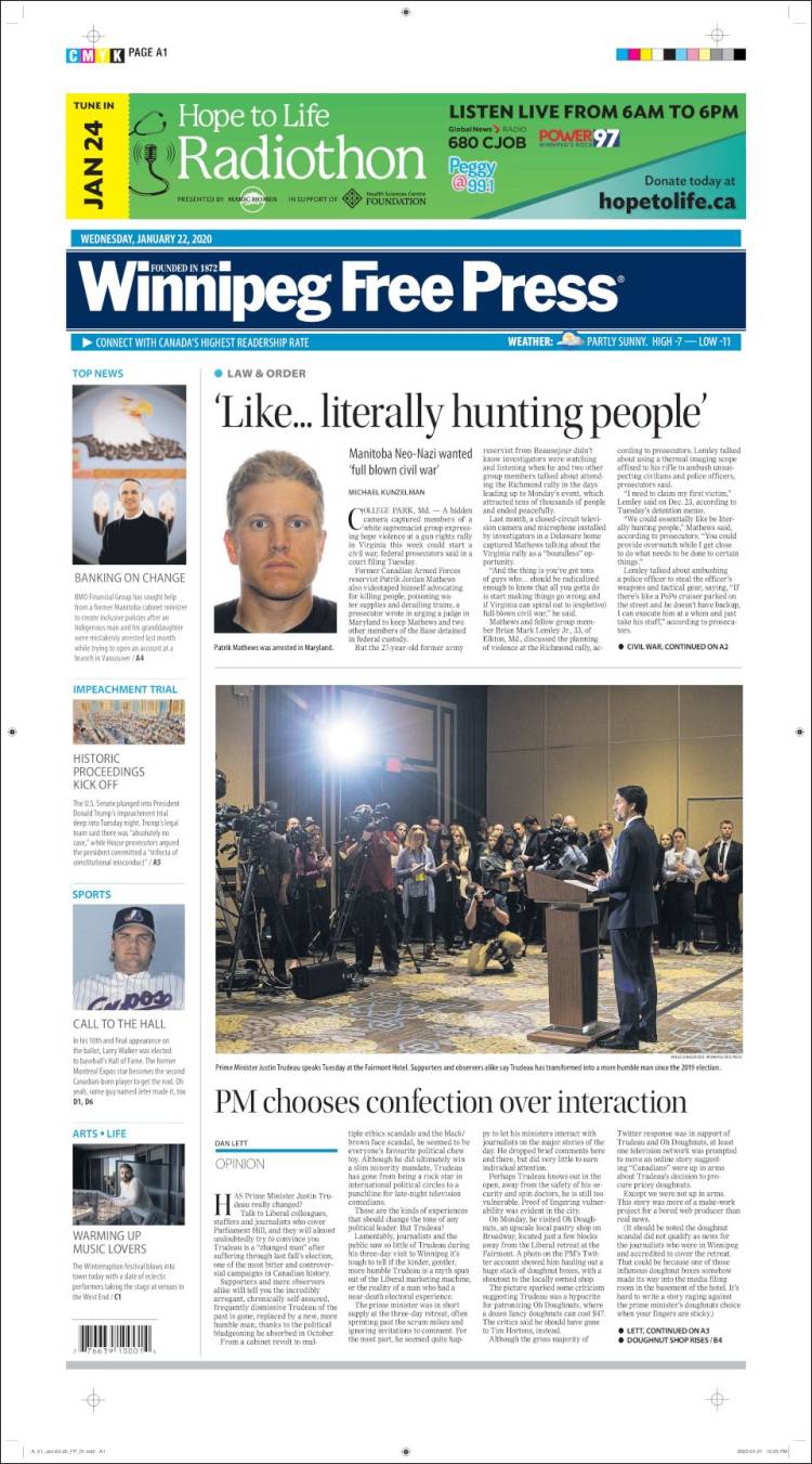 Portada de Winnipeg Free Press (Canadá)