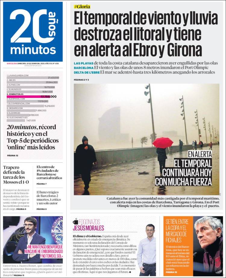 Portada de 20 Minutos - Barcelona (España)