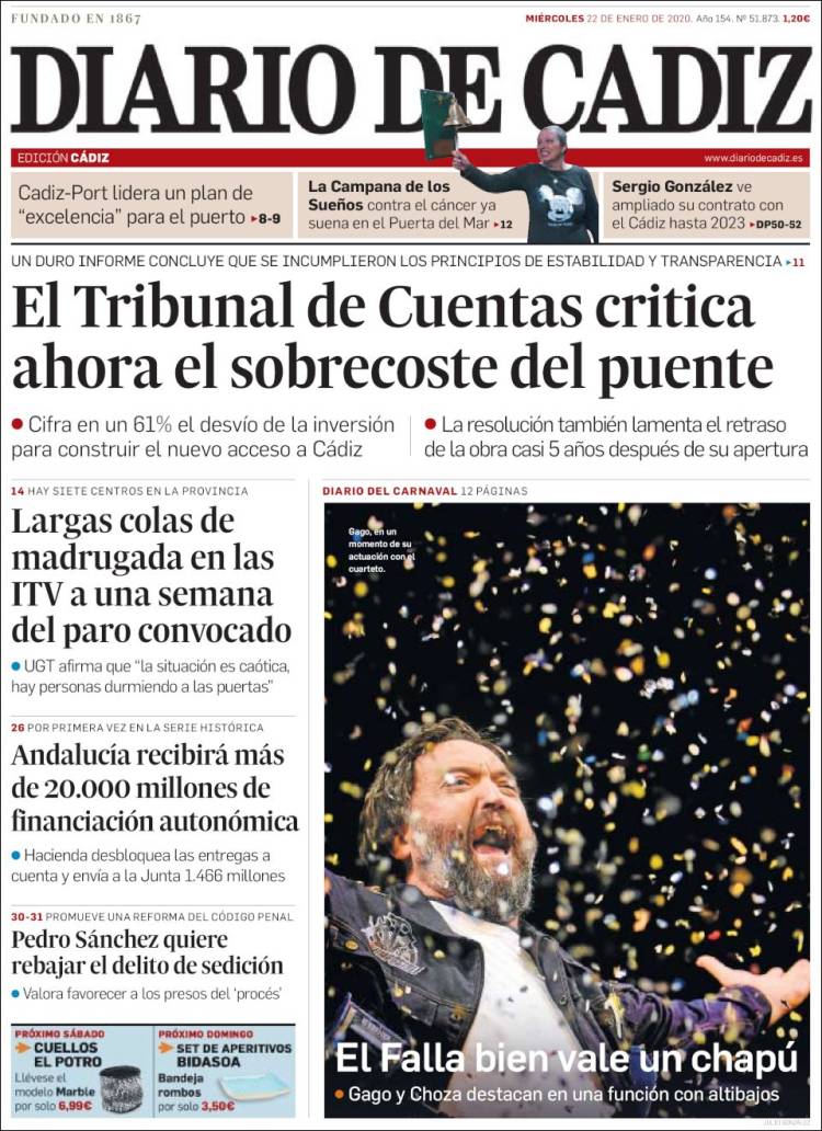 Portada de Diario de Cádiz (España)