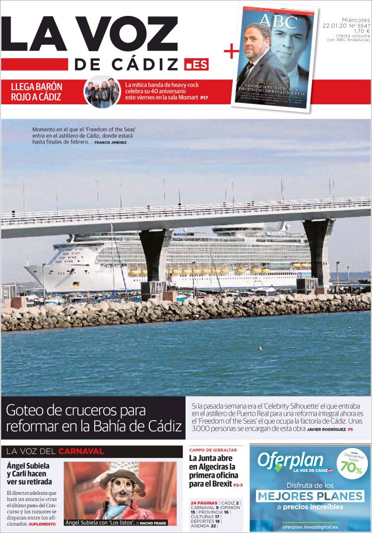 Portada de La Voz de Cádiz (España)