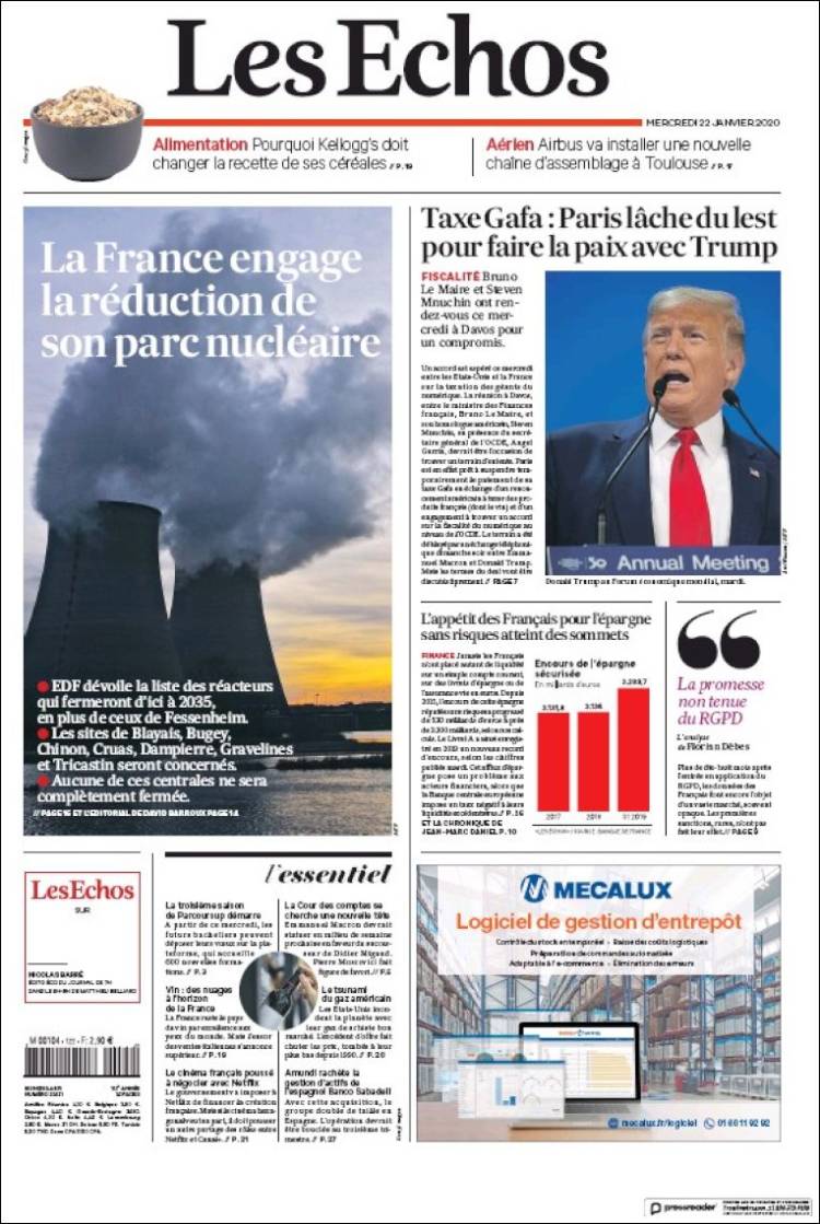 Portada de Les Echos (Francia)