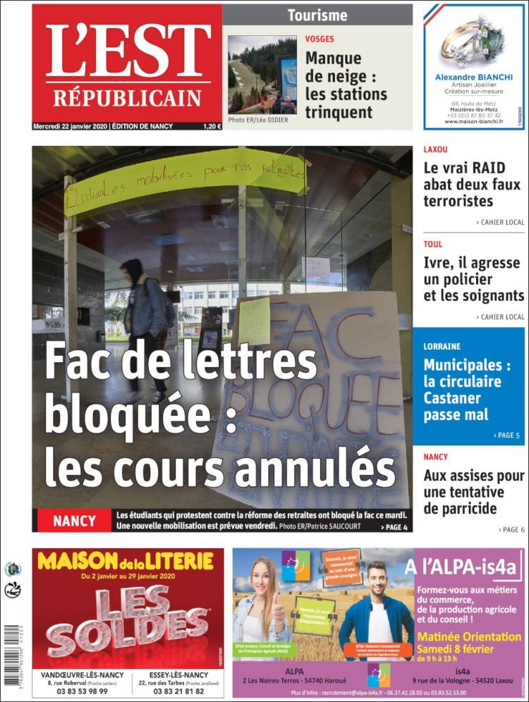 Portada de L'Est Republicain (Francia)