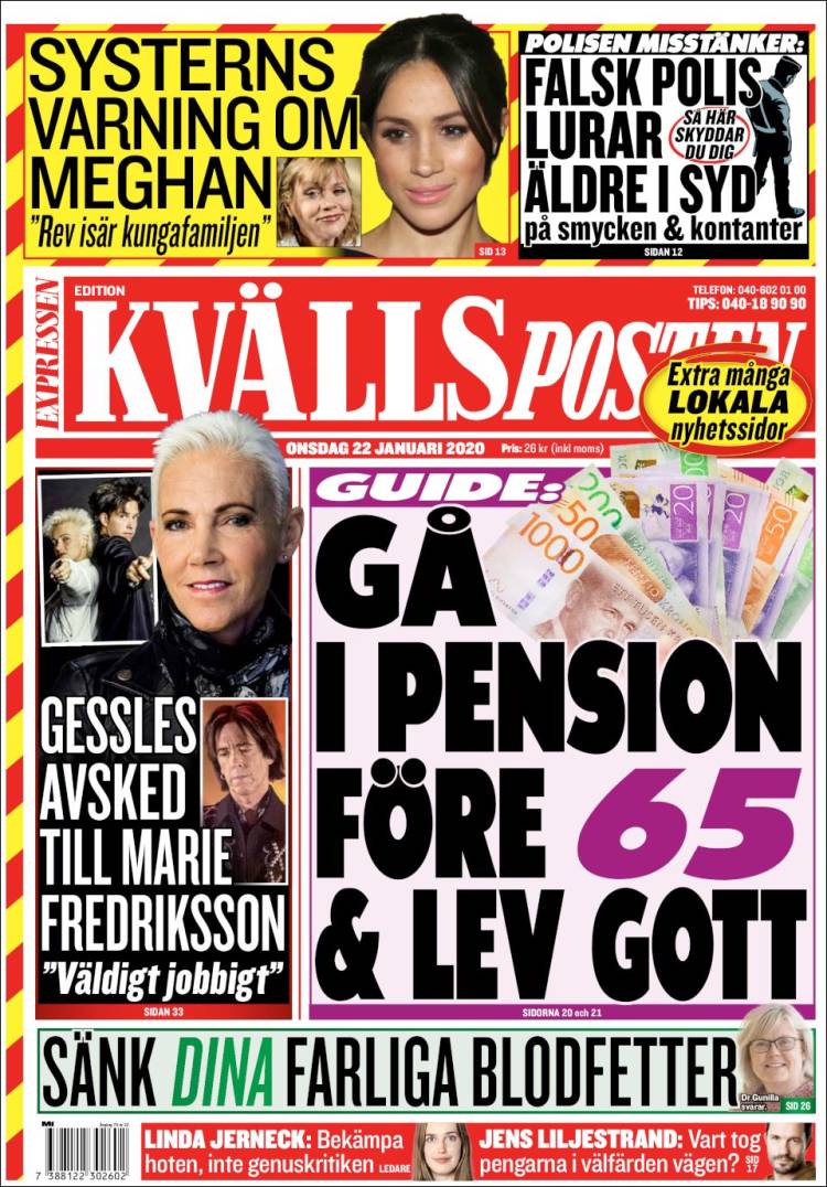 Portada de Kvällsposten (Suecia)