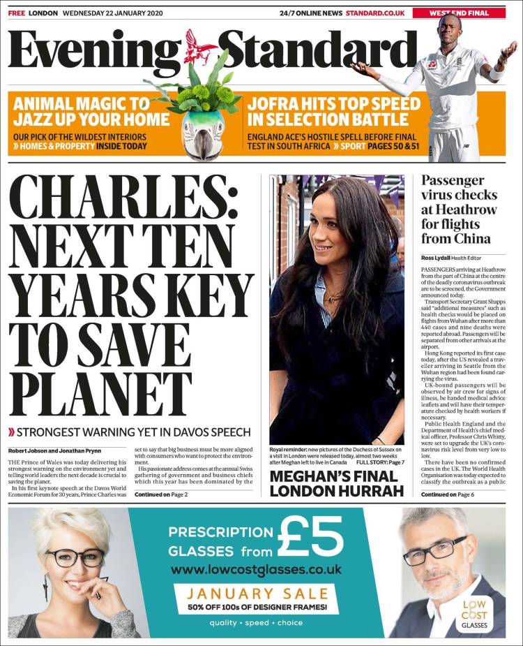 Portada de Evening Standard (Reino Unido)