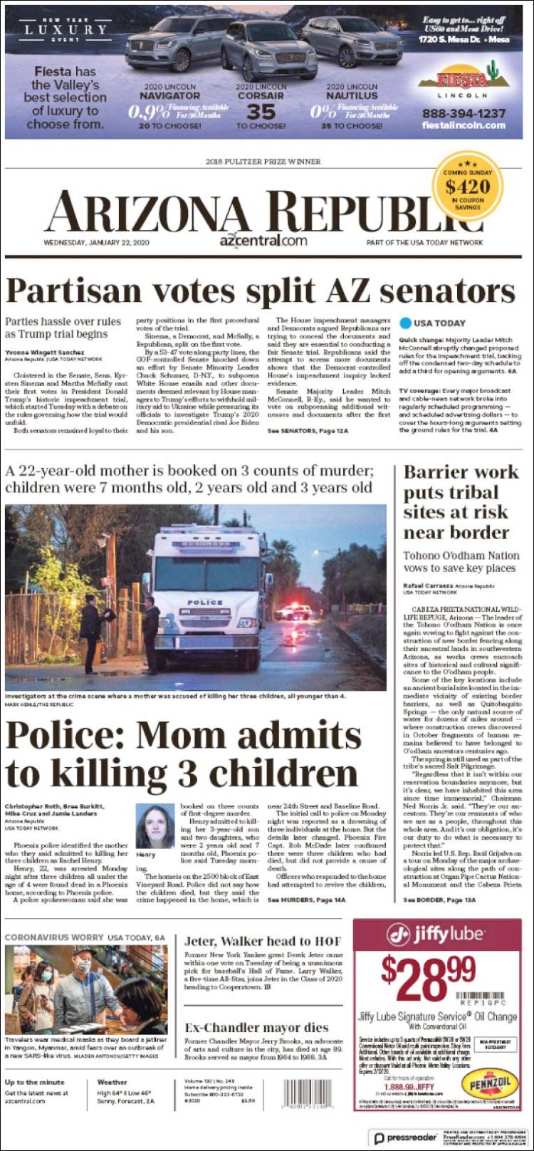 Portada de Arizona Republic News (USA)