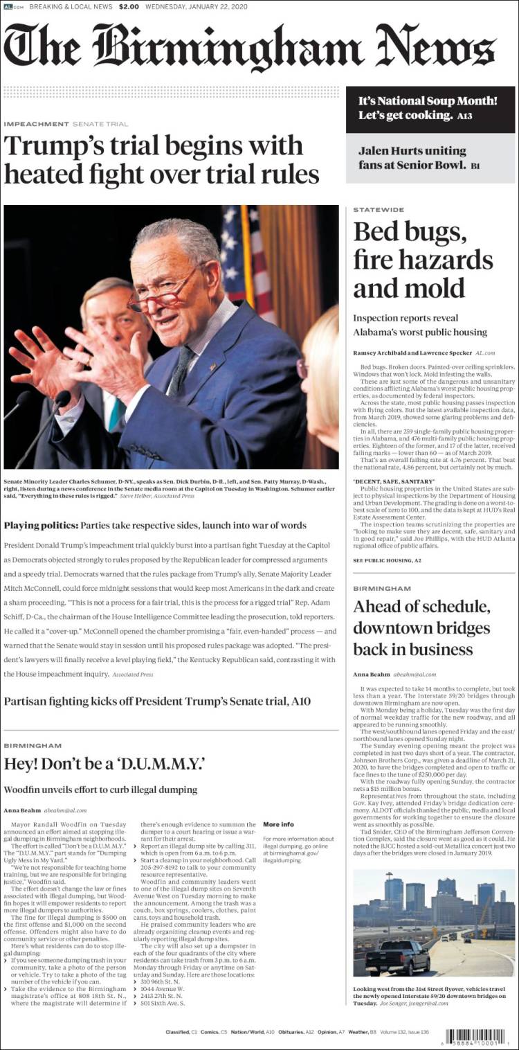 Portada de Birmingham News (USA)