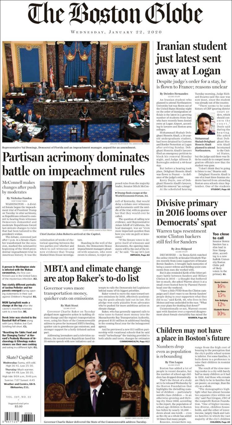 Portada de Boston Globe (USA)