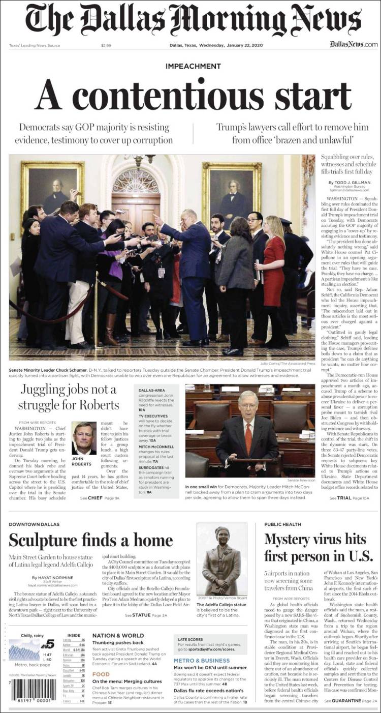 Portada de Dallas Morning News (USA)