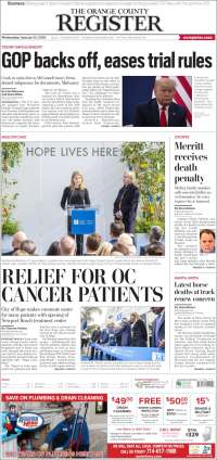 Portada de The Orange County Register (USA)