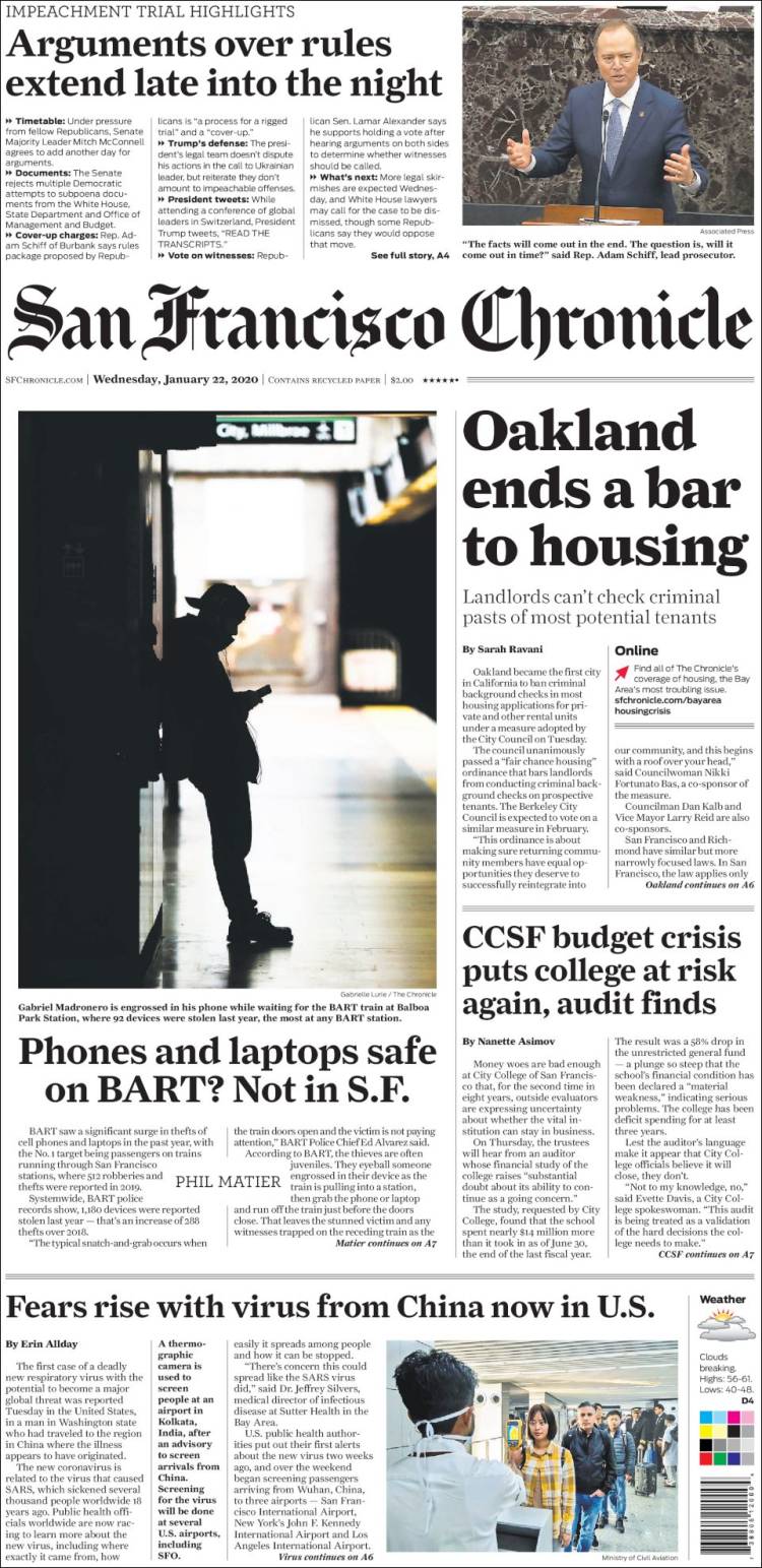 Portada de San Francisco Chronicle (USA)