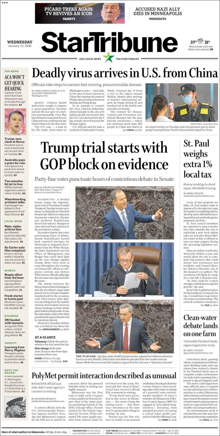 Portada de Star Tribune (USA)