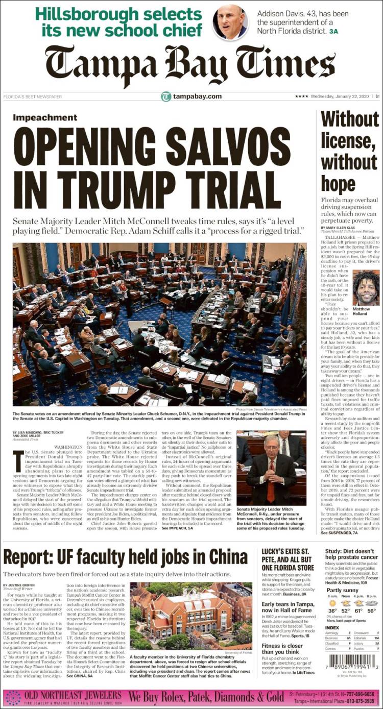 Portada de Tampa Bay Times (USA)