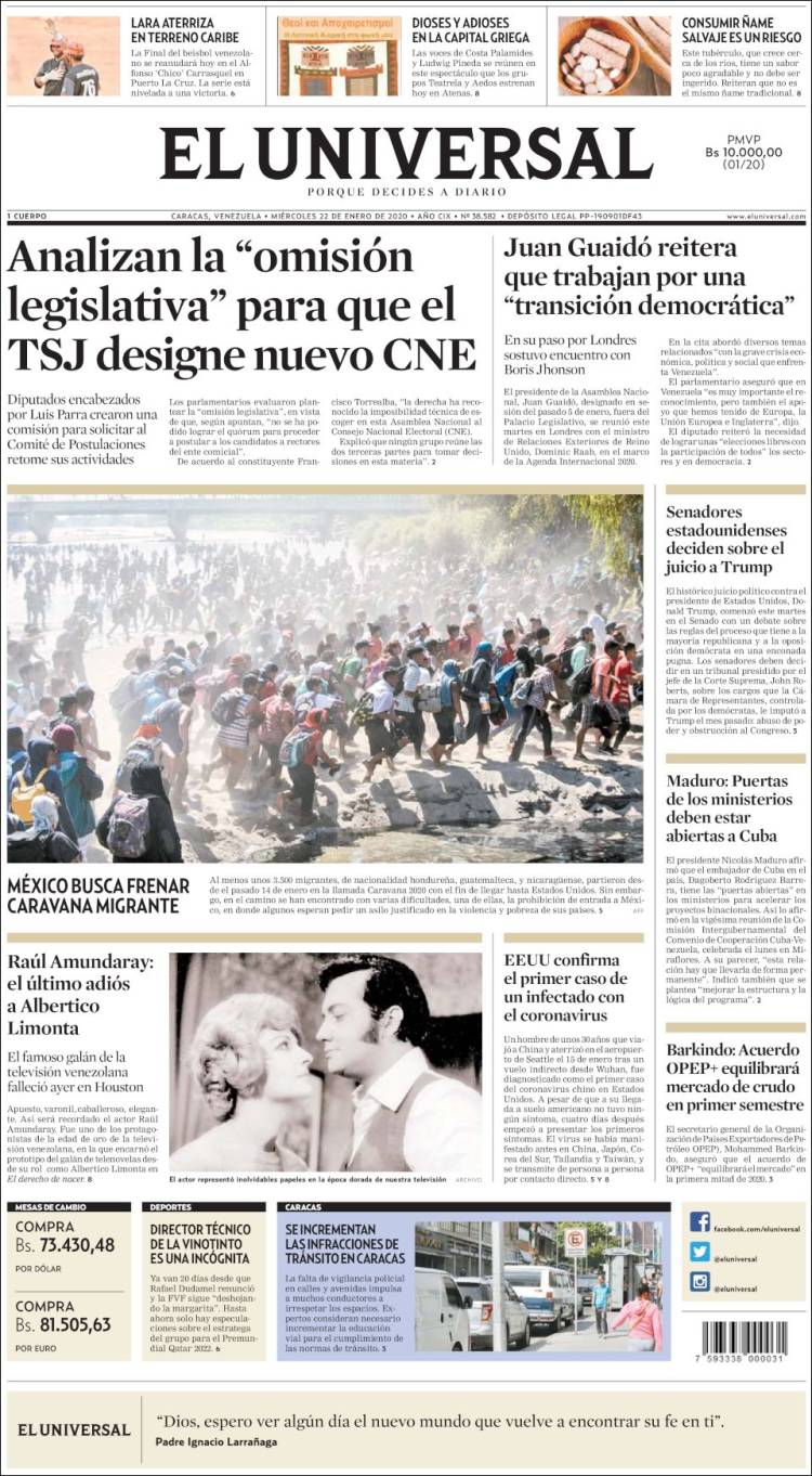 Portada de Universal (Venezuela)