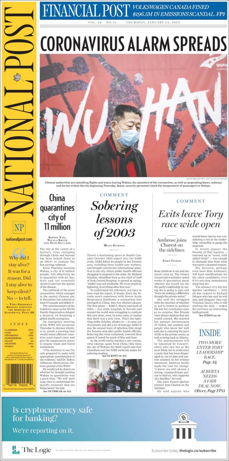 Portada de The National Post (Canadá)