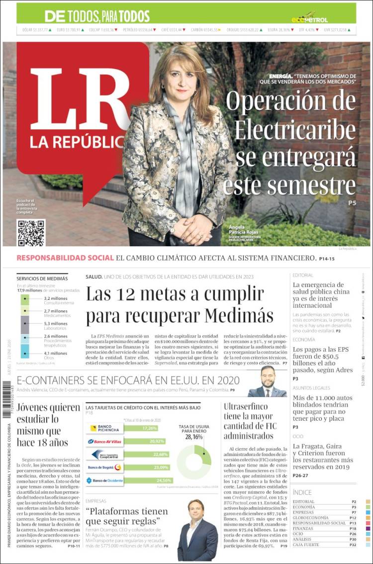 Portada de La Republica (Colombia)