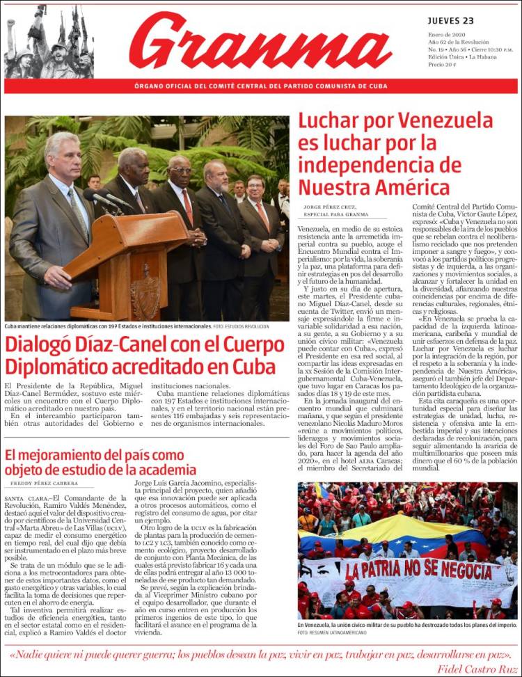 Portada de Granma (Cuba)