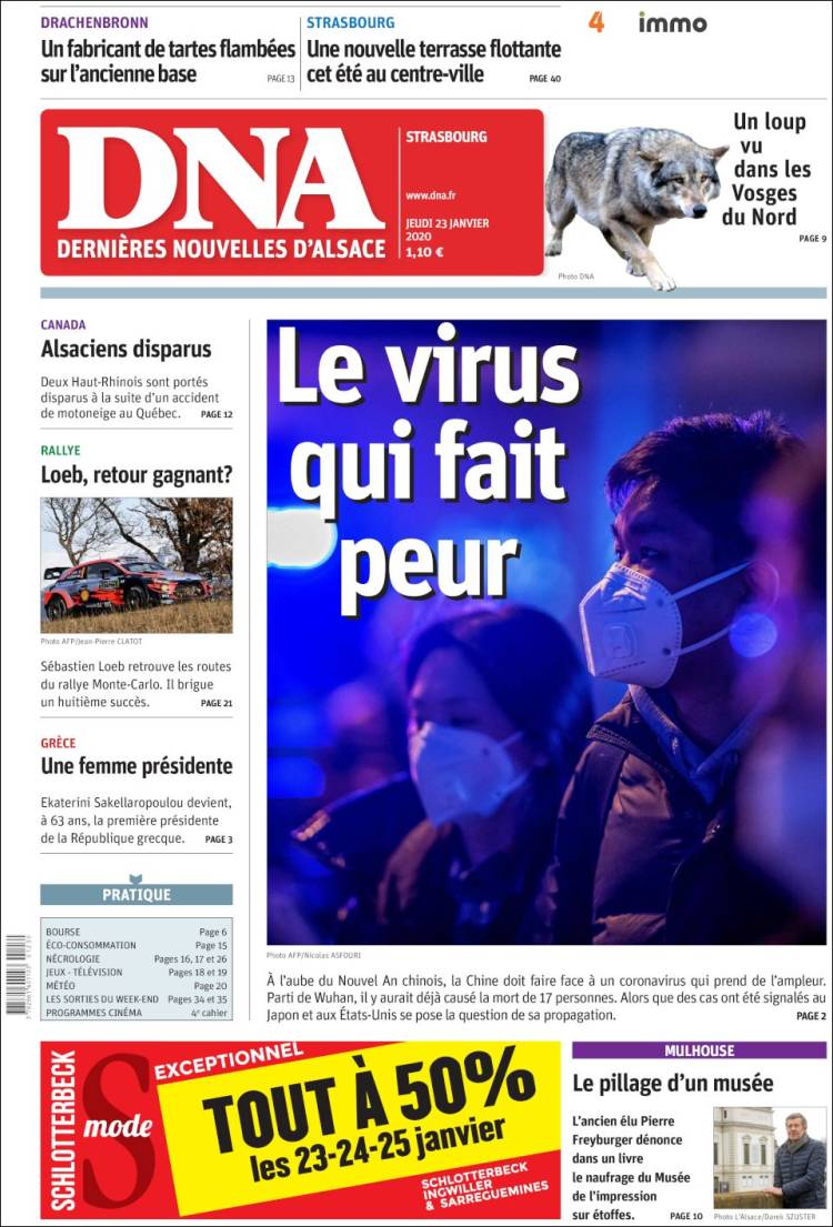 Portada de Les Dernières Nouvelles d'Alsace (Francia)