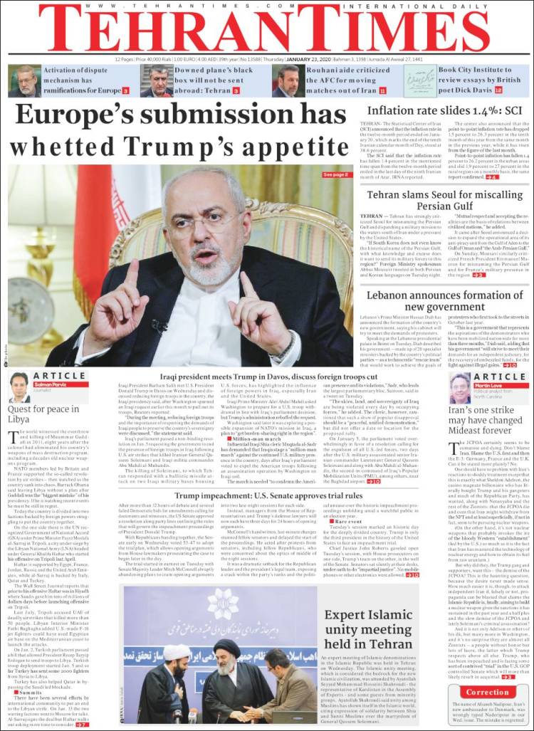 Portada de TehranTimes (Ir&aacute;n)