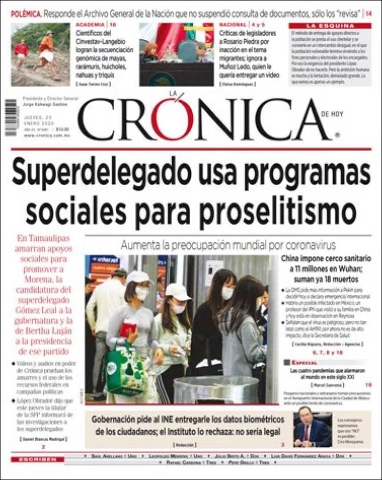 Portada de La Crónica de Hoy (México)