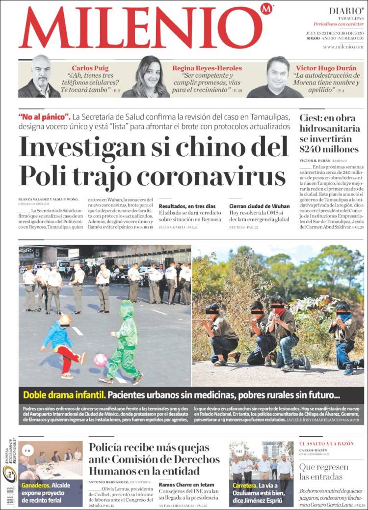 Portada de Milenio - Tamaulipas (México)