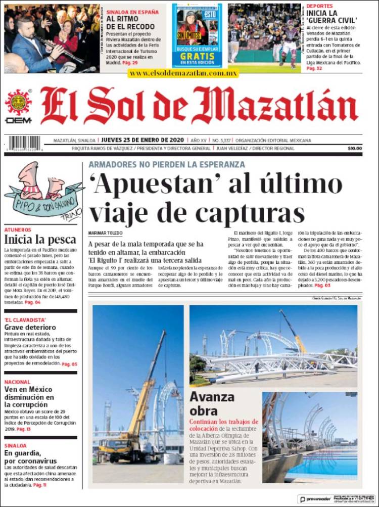 Portada de El Sol de Mazatlán (México)