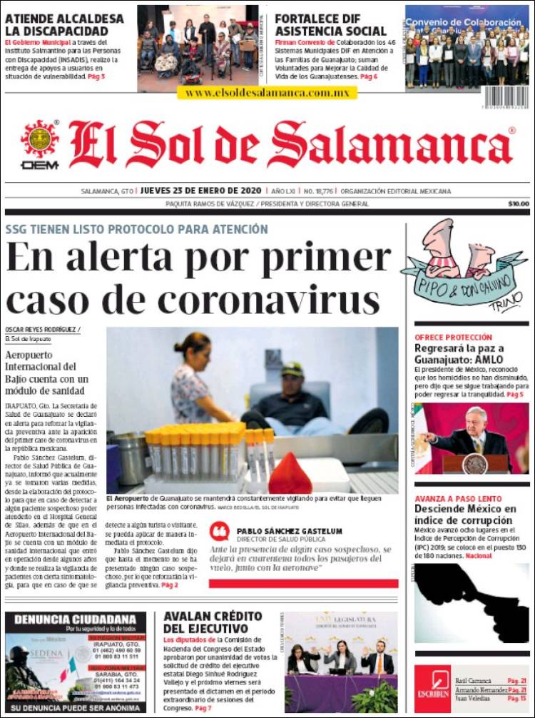 Portada de El Sol de Salamanca (México)