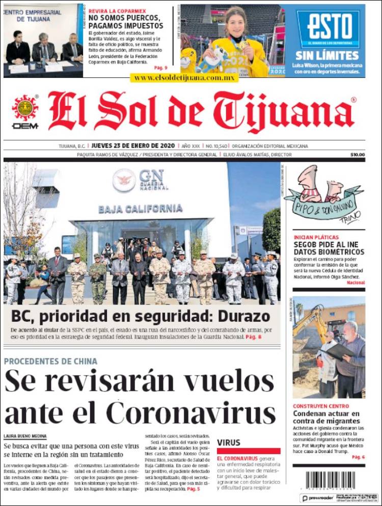 Portada de El Sol de Tijuana (México)