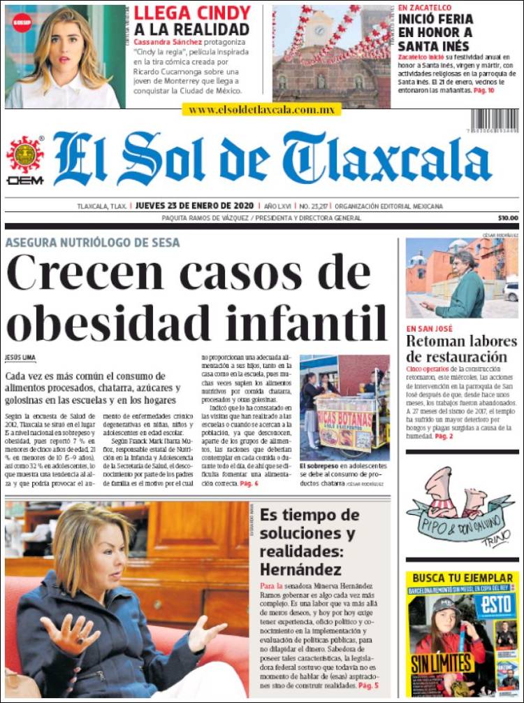 Portada de El Sol de Tlaxcala (México)