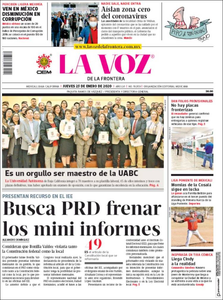 Portada de La Voz de la Frontera (México)