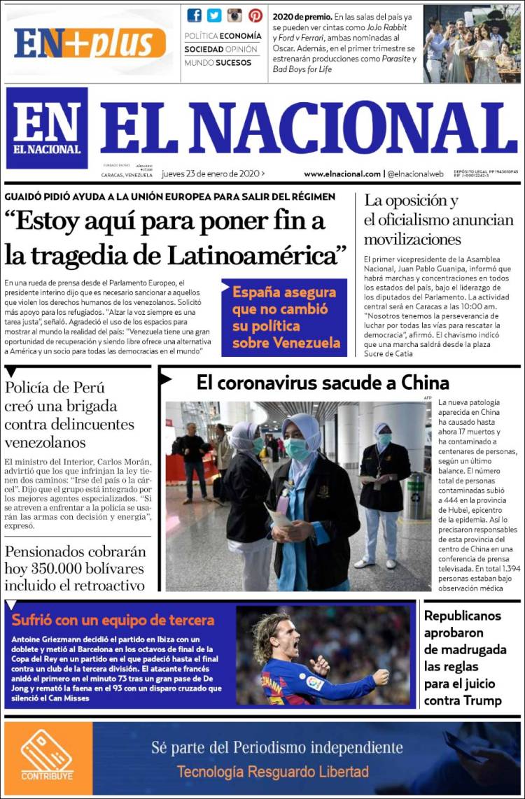 Portada de El Nacional (Venezuela)