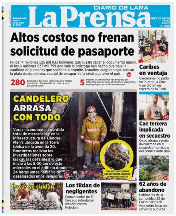 Portada de La Prensa de Lara (Venezuela)