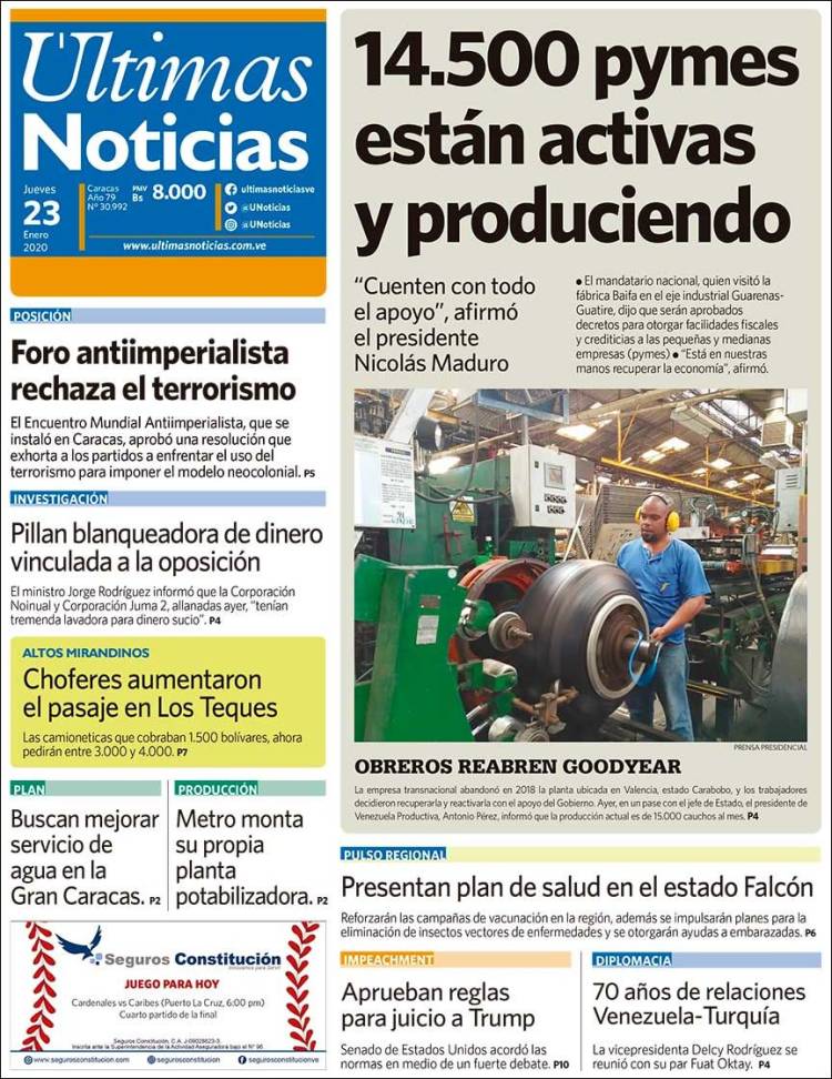 Portada de Últimas Noticias (Venezuela)
