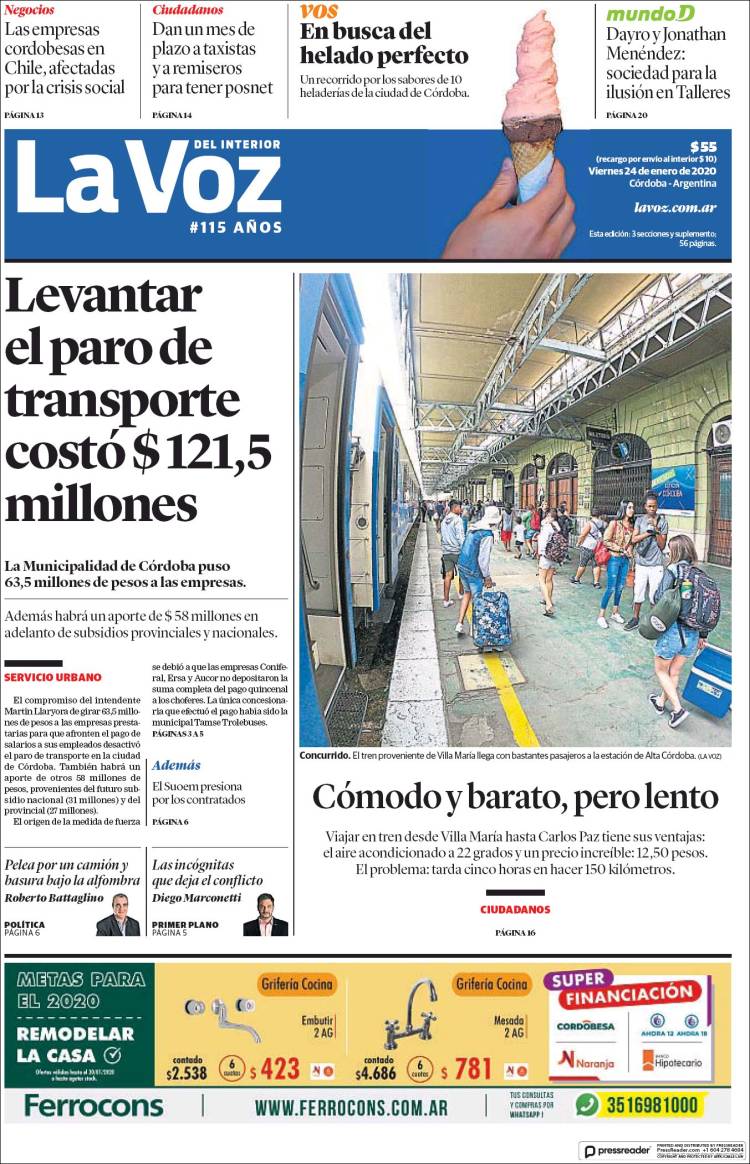 Portada de La Voz del Interior (Argentina)