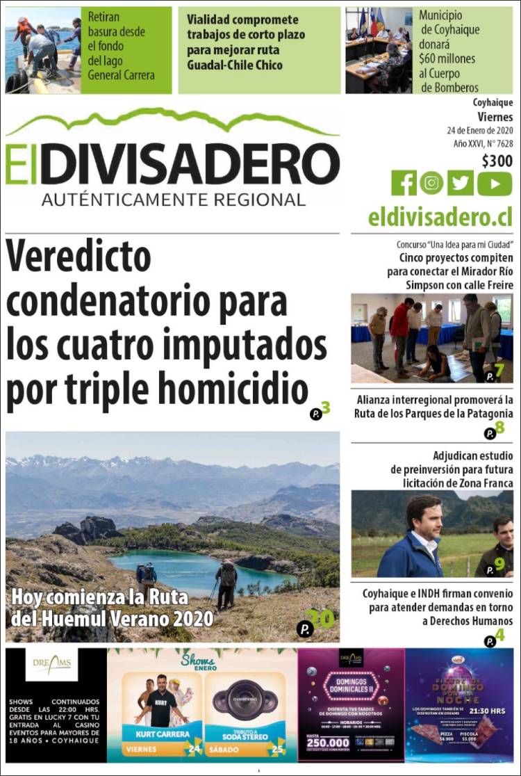 Portada de Diario El Divisadero (Chile)
