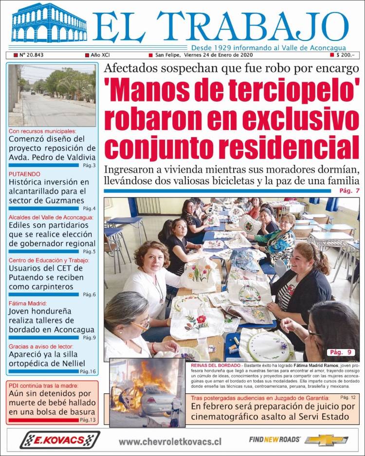 Portada de El Trabajo (Chile)