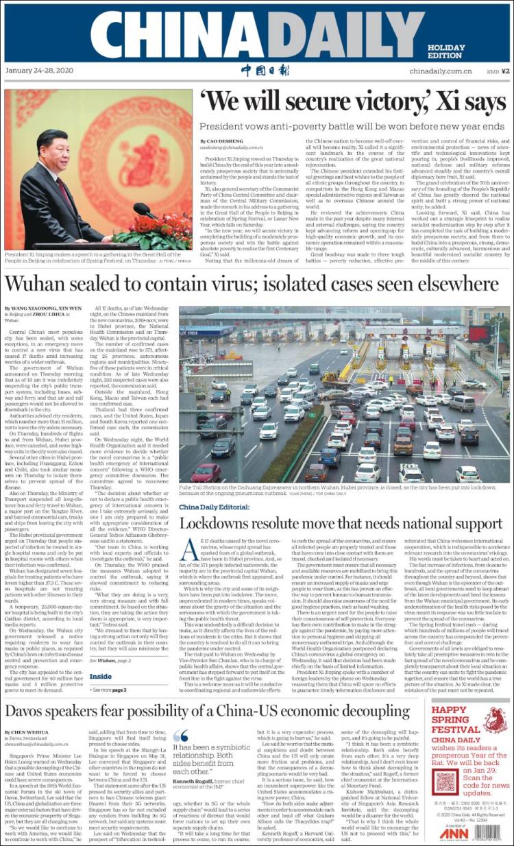Portada de China Daily (China)