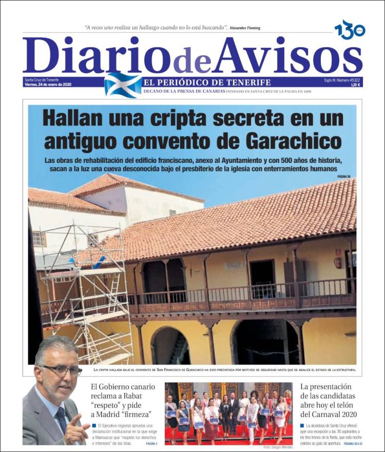 Portada de Diarios de Avisos (España)